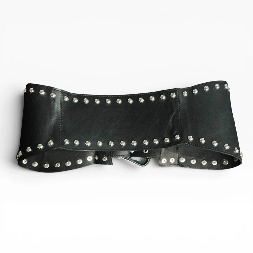 GRLFRND Wide Leather Studded Waist Corset Belt Western Rock Glam Black M/L